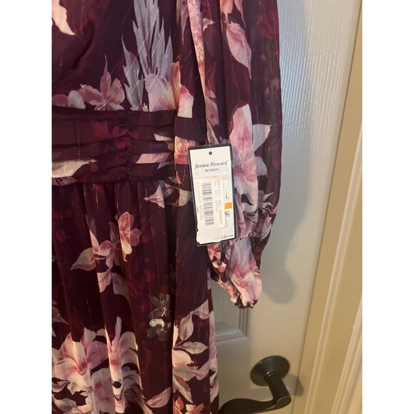 NWT Jessica Howard Burgundy Pink Floral Maxi Dress‎ 16W, WeddingElegant MSRP$169 - Picture 8 of 12